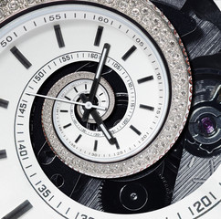 Wall Mural - futuristic modern strass diamond white clock watch abstract fractal surreal spiral. watch clock unus