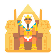 Pharaoh Sitting On Throne Cartoon Design
