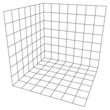 Wireframe Mesh Cube Plane Axis. Three Dimensions. Connection Structure. Digital Data Visualization Concept. Vector Illustration.