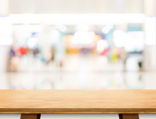 Aufkleber - Empty wood board table at blur department store bokeh light background,Mock up for display or montage of product or design