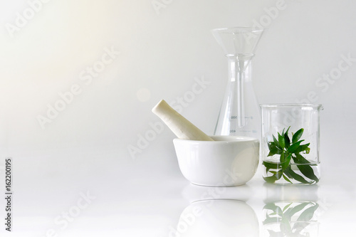 Photographie Natural organic botany and scientific glassware, Research and development concept