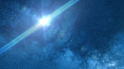 Wall Mural - bright blue star in front the milky way galaxy