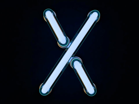 Neon tube letter on black background. 3D rendering