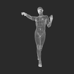 man pointing his finger. 3d model of man. geometric design. vector illustration. 3d polygonal coveri