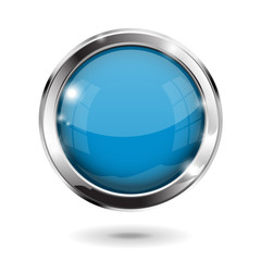 Blue shiny button. Round glass web icon