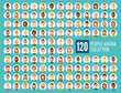 Collection of 120 different people avatars in flat design.  Diverse type of people with different nationalities, ages, clothing and hair styles. Round vector icons isolated on white background.