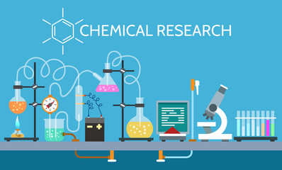 science chemical laboratory vector illustration. technician scientist experiment working equipment