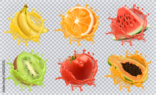 Fotografía Orange, kiwi fruit, banana, tomato, watermelon, papaya juice