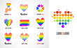 Gay, LGBT collection of symbols, icons and logos with rainbow, heart hands