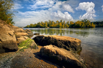 Wall Mural - Autumn Forest river landscape