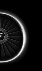 Wall Mural - Engine airplane. close up of turbojet of aircraft on black background