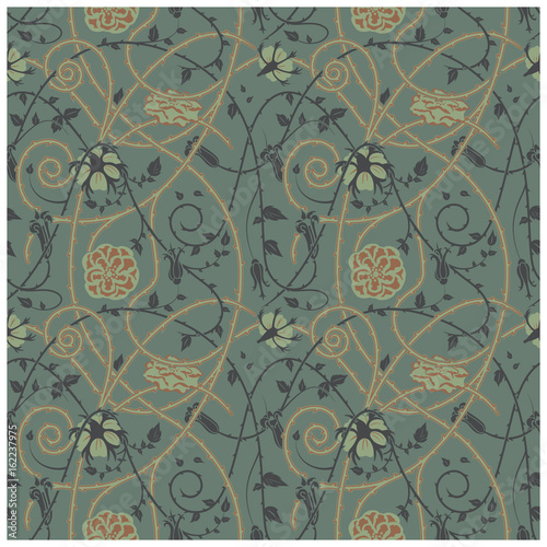 Fotografie, Obraz medieval floral pattern on a dark background