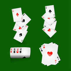 Canvas Print - Play cards combinations with aces on green field