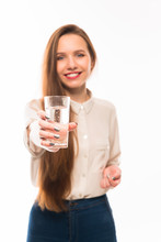 Girl Offers A Glass Of Cool Water