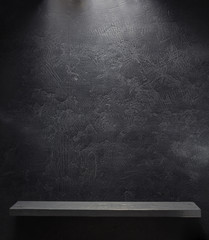 Poster - wooden shelf at black background