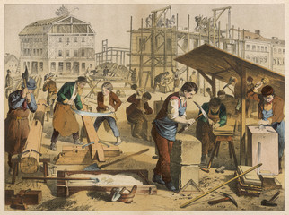 Wall Mural - Builders at Work. Date: 1875