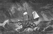 Kraken attacking ship during a storm. Date: circa 1700