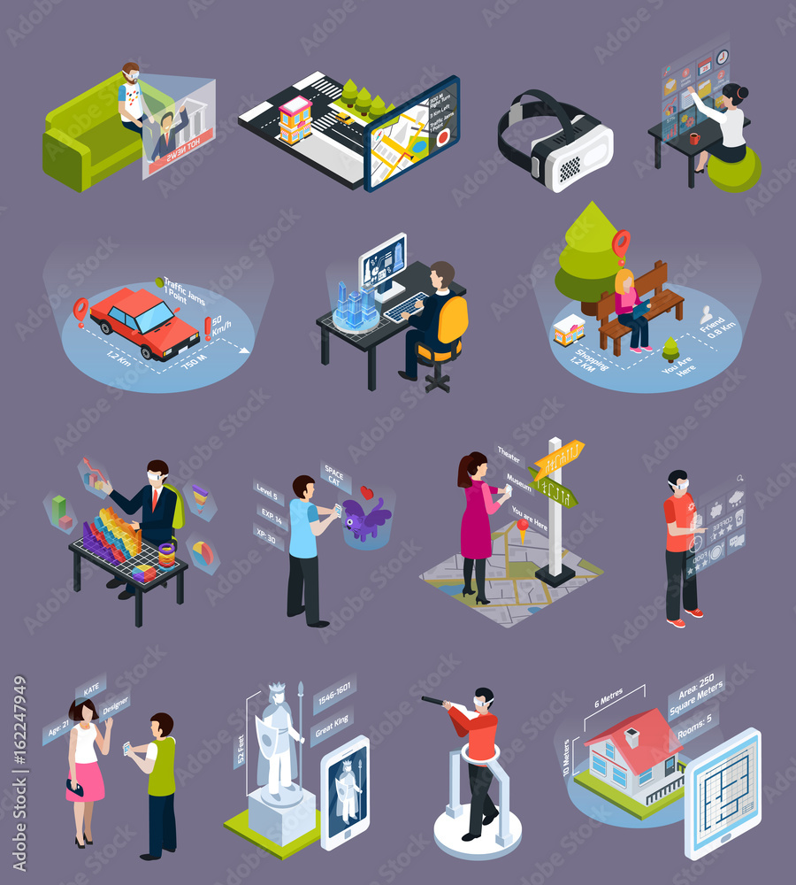 Virtual Augmented Reality Isometric Icons Set Stock Vector | Adobe Stock