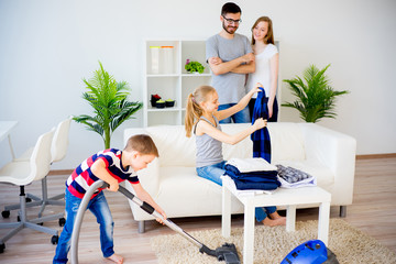 Wall Mural - Family cleaning house