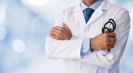 Wall Mural - Close up of male doctor in the hospital with copy space