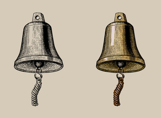 ship bell, hand ink drawing, vector illustration