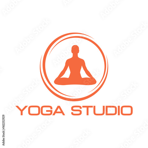 Yoga Studio Logo Lotus Pose Man Creative Circle Orange Symbol Web