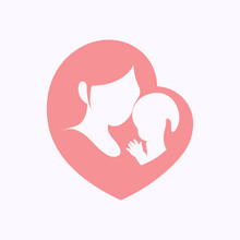 Mother Holding Her Little Baby In Heart Shaped Silhouette