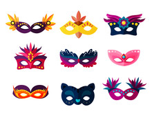 Authentic Handmade Venetian Painted Carnival Face Masks Party Decoration Masquerade Vector Illustration