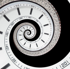 Wall Mural - isolated on black futuristic modern white clock watch abstract fractal surreal spiral. watch clock u