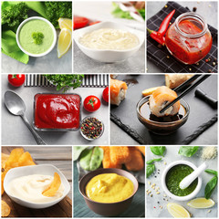 Poster - Collage of different natural sauces