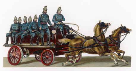 Horse drawn fire engine. Date: 19th century