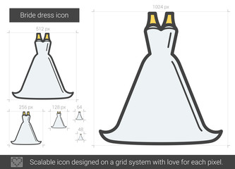 Sticker - Bride dress line icon.