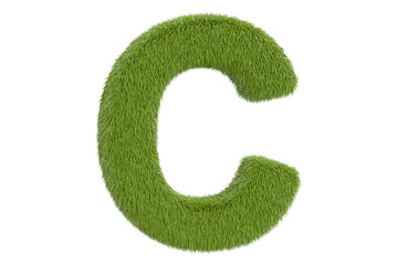 Wall Mural - Green letter C from grass closeup, 3D rendering