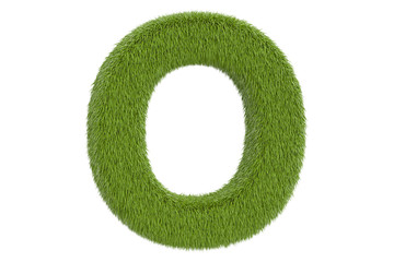 Wall Mural - Green letter O from grass closeup, 3D rendering