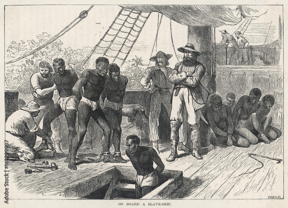 Scene on board a slave ship. Date: circa 1830 - obrazy, fototapety, plakaty 
