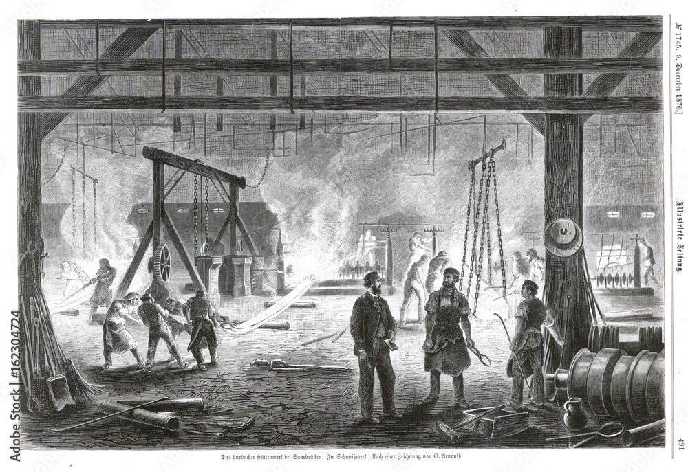 Saarbrucken Ironworks. Date: 1876 - obrazy, fototapety, plakaty 