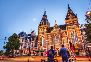 Wall Mural - Amsterdam at summer night. Famous national Rijks museum general view.