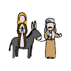 mary and joseph travelling by donkey to bethlehem vector illustration