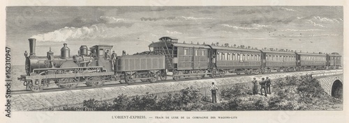 Fotomural Orient Express train in a rural setting. Date: 1884