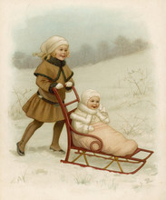 Baby In Sledge. Date: Circa 1890