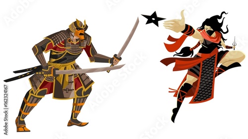 Fotografía samurai warrior vs ninja