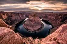 Sunset At Horseshoe Bend - Grand Canyon With Colorado River - Located In Page, Arizona - United States