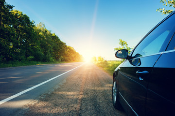 Poster - Blurred road and car, speed motion background