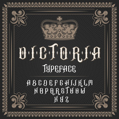 Fototapete - Vector illustration of a vintage font, typeface in medieval ancient style, Latin alphabet with victorian frame and royal crown. Template, design element