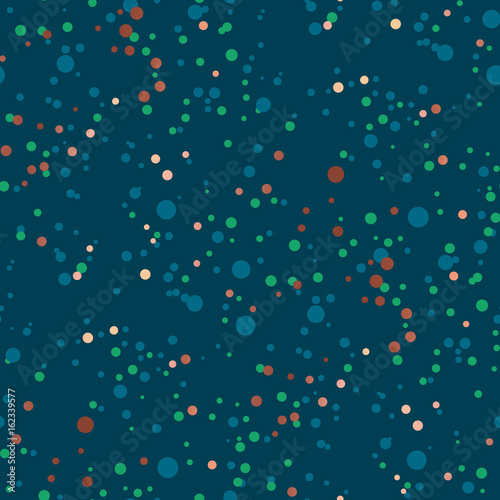 Materiał do szycia Koncepcja niebo noc gwiazdy jednolity wzór. Ilustracja wektorowa dla projektowania powierzchni, tło, papier pakowy. Kolor dots losowe motyw.