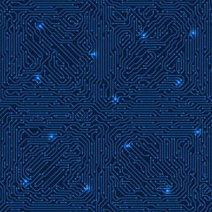 Fototapete - Circuit board vector seamless texture. Sci fi electronic background