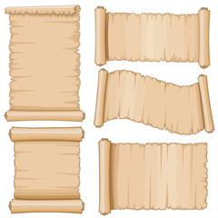 Wall Mural - Ancient parchment vector scrolls. Aged scrolling blank paper