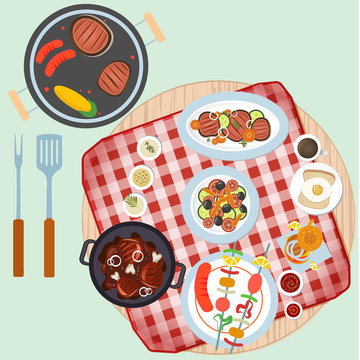 Wall Mural -  - Barbecue day in top view with bbq elements