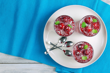 Wall Mural - cherry jelly in three glass cups