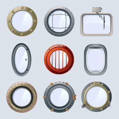 Sticker - Different round ship and plane portholes. Vector illustration isolate on white